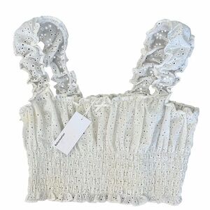 Reformation Emberly Top White Eyelet Crop Top BOHO Coastal Western XL DS NEW